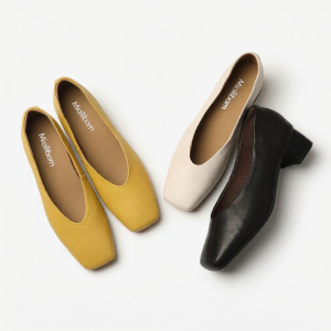 MIOLLIBARN | Retro Square Toe Leather Soft Soled Summer Mid-Heel Flats