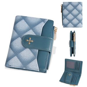 Baellerry | Baellerry Womens Diamond Patterned Checkered Short Wallet with Buckle Clasp Button Zipper Card Holder Ladies Compact Organizer