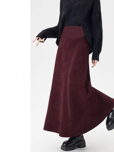 Váy Nhung Kẻ Cạp Cao Cho Bà Bầu Mùa Thu Đông Váy Dài Chữ a Đuôi Cá Thiết Kế Đa Năng Váy Dài Che Bụng