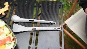 Boundless Voyage 4 in 1 Titanium Alloy Tong Spork Shovel and Spatula All-In-One Utensil Lightweight Multi Camping Tableware