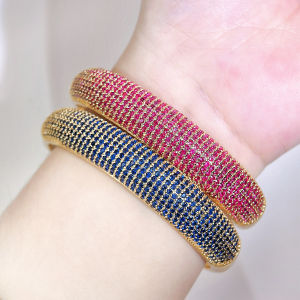 SEQUITO Trendy Women Jewelry Full Micro Pave Tiny Red Blue AAAAA Zirconia Hot Sale Gold Plated Crystal Bangle Banquet Wrist Decoration B336
