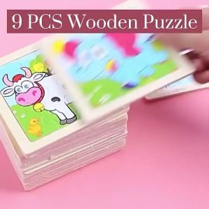 Indo - Puzzle Anak Melatih Kecerdasan / Puzzle Jigsaw 9Pcs / Mini Puzzle Jigsaw Kayu Anak Karakter Hewan dan Kendaraan Lucu