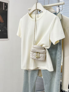 Cotton Blend Womens Base Shirt round Neck Short Sleeve Pure Color Slim Fit Summer T-Shirt Inner Wear Half Sleeve Body Tee