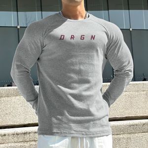 Orgn Mens Fitness Shirt Long Sleeve Elastic Cotton Base Shirt Large Size Slim Fit T-Shirt Sportswear Moisture Wicking Warmth