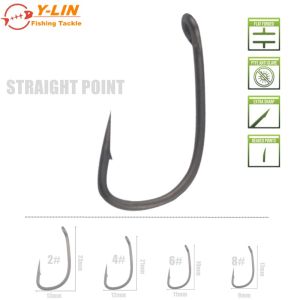 Carp Fishing TEF Coating Barbed Eyed Hooks Made In Japan High Carbon Steel Matte Black Size2 4 6 8