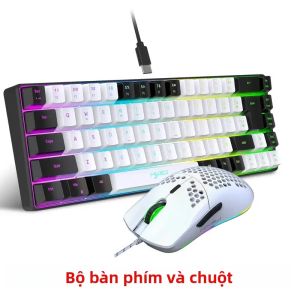 Bộ Bàn Phím Mini Có Dây 68 Phím Tiện Dụng Với Đèn Nền RGB + Chuột Quang Chơi Game Dành Cho PS4 Xbox PC Laptop Mac - Thiết Lập Nhỏ Gọn