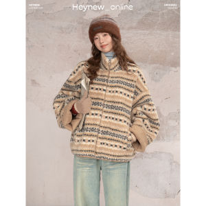loveheynew | Áo Khoác Hoa Vintage Màu Block Ấm Áp Thời Trang