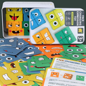 Wooden Expression Puzzles Building Block Magic Face Changing Montessori Educational Toys