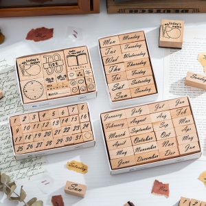 Time DIY Wood Stamps Month Week Abbreviation Stamping for Junk Journal Scrapbooking Decoration Craft Supplies