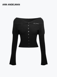 ANN ANDELMAN | Off-shoulder Knitted Sweater Stylish and Slim-fitting Long-sleeve