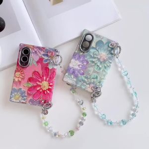 szhaiyu | For Samsung Galaxy Z Fold 8 Ultra Z Fold 8 Wide Shockproof Case With Classic Fresh Flower Pattern With Crystal Bracelet Chain