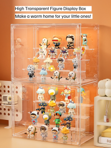 Acrylic Display Case for Popmart Figures Storage Organizer with 3Tier Clear Stackable Magnetic Dustproof Storage Box Figures Collectibles Showcase