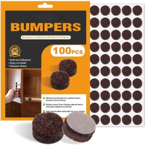 "1 sheet 100pcs Self-Adhesive Felt Cabinet Door Bumpers - Protects Cabinets from Damage - Small Brown Pads 3/8"" Diameter 5mm