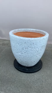 POT BUNGA GERABAH TANAH LIAT MOTIF SPRINKLE PUTIH D30 T25 - GERABAH SPRINKLE D30 PUTIH