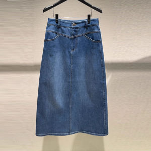 AmaShi ผู้หญิง สูง เอว Slit ขาตรง เดนิม มินิ กระโปรงยาวปานกลาง สไตล์เกาหลี ผ้าฝ้าย โพลีเอสเตอร์ สแปนเด็กซ์ Blend ฤดูใบไม้ร่วง สินค้าใหม่