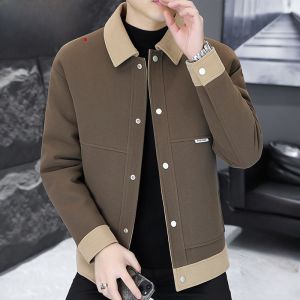 HENGYUANXIANG | Mens Thickened Cotton Jacket Warm Turn-down Collar Slim-fit Workwear Top Fashionable Urban Style Long Sleeve Winter Coat