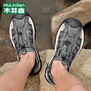 Wooden Forest Mens Sandals Summer Outdoor Wear Genuine Leather Covered Toe Water Shoes Anti-Slip Beachwear Large Size Durable