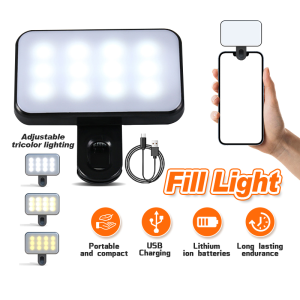 Portable Clip-on LED Selfie Light 3 Modes Adjustable Mini Pocket Live Stream Video Lamp Eye Protection Rechargeable Makeup Fill Lights For Smartphone Laptop Camera