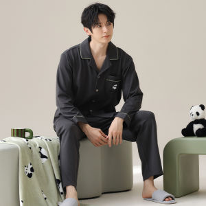 MiiOW | ชุดนอนผู้ชายผ้าฝ้าย แขนยาว ฤดูใบไม้ผลิและฤดูใบไม้ร่วง ชุดอยู่บ้านลำลอง ชุดคาร์ดิแกนบาง ชุดนอนผู้ชาย MiiOW