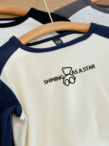 Long Sleeve Modal T-Shirt for Girls And Boys round Neck Color Block Letter Print Base Shirt Spring Autumn Casual Wear