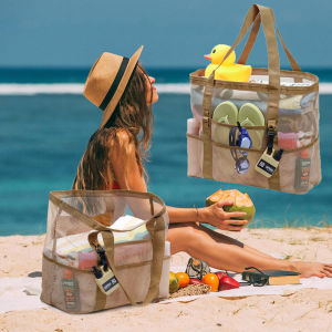 Large Capacity Beach Swimming Bag Childrens Toy Storage Net Bag Outdoor Portable Handbag Travel Shopping Bag Sports Fitness