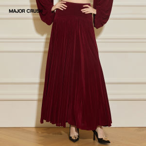 Vintage Luxe Wine Red Fashionable Midi Skirt