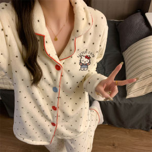 Cute Rabbit Pajamas for Women Fall and Winter Coral Fleece Thickened with Flannel Sweet Young Adult Student Homewear Suit