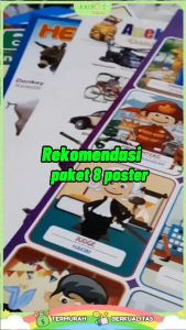 Paket 8 Poster Belajar Anak Edukasi Huruf Angka Transportasi Hewan buah Sayur dll