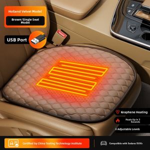 HELLOLEIBOO | Graphene Car Heating Seat Cushion Winter Single Piece USB Vehicle Interior Polyester Fiber Heat Insulation Soft Plush Seat Mat