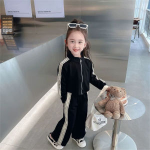 Autumn Children Suits Gilrs Sports Sets Baby Striped Top Trousers 2Pcs Kids Casual Loose Outfits New Fashion Clothes 2-8 Years