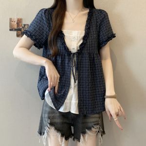 AIYITI | Fashionable Plaid Faux Layered Shirt for Plus Size Women