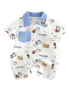 Cute Summer Thin Short Sleeve Baby Romper Outfit for Newborn Boys Lightweight Breathable Clothes for Outdoor Crawling