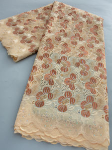 Cream Base African Swiss Voile Lace Fabric 3D Floral Embroidery Cotton Beaded Lace for Traditional Attire