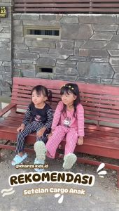 Setelan Cargo Anak Perempuan Motif labubu Bahan Knit Hornet usia 1-5 tahun