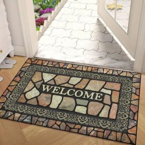 VIKAMA Stone Pattern Welcome Doormat Non-Slip Floor Mat Indoor Outdoor Entrance Rugs Home Decoration
