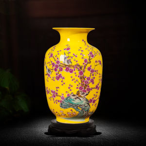 Yellow Ceramic Flower Vase Chinese Style Home Decorations Jingdezhen Porcelain Floral Arrangement Living Room Decor Accessory