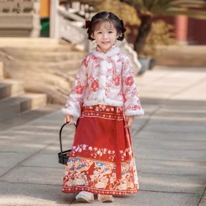 Thickened Fleece Winter Dress Childrens Traditional Chinese New Year Costume Girls Hanfu Warm Dress Baby Tang Suit