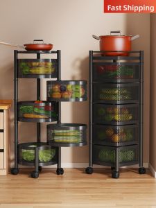 Rotating Mobile Multi-functional Kitchen Shelving Unit