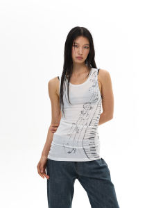 WLNEXT | Summer American Style Fitted Note Print Sleeveless Vest Women