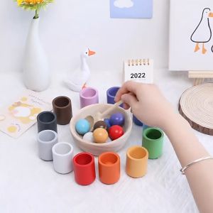Montessori Toy Wooden Colour Sorting Matching Balls and Cups Counting 123 Early Learning Educational Montessori Children Kids Toy