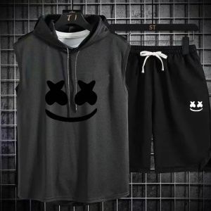 Brand Summer Mens Two Piece Set CasualT-Shirt and Shorts Set Mens Sports Suit Fashion Short Sleeve Tracksuit Hooded T-shirt