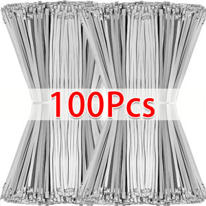 100pcs 304 Stainless Steel Cable Ties / Reusable Self Locking Zip Tie / Durable Rust-resistant Metal Exhaust Wrap Locking Ties