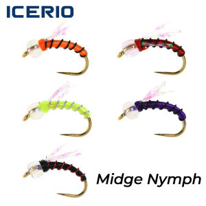 ICERIO 10PCS Standard Midge Fly Fishing NymphYear-Round Trout Pattern Barbless Gold-Plated Hook #16FreshWater Fly Fishing Lure