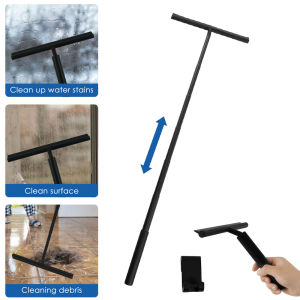 Bathroom Shower Squeegee Telescopic Floor Squeegee Scrubber Stainless Steel Silicone Glass Door Scraper with Hooks Cleaning Tool