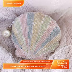 Handmade Partridge Pearl Embroidery Youth Cartoon Mini Shell Coin Purse Womens Bead Earphone Storage Wallet Korean Style