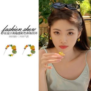 Colorful Chinese Style Beaded Earrings Womens Simple Fashionable Ethnic Retro Ear Jewelry Versatile Elegant Sensation