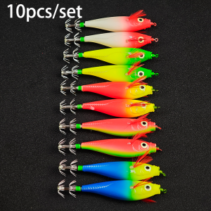 10pcs/set 10cm/10g Luminous Squid Jigs Lure Saltwater Shrimp Hook Fishing Lures Luminous Squid Jig Hook