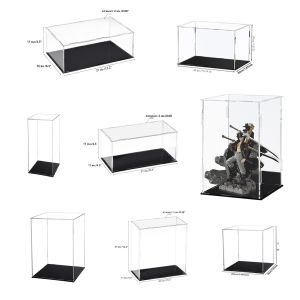 กล่องแสดงอะคริลิคใส กล่องแสดงป้องกันสําหรับตุ๊กตาของเล่น ตู้โชว์โมเดลสะสม กล่องกันฝุ่น สีดํา