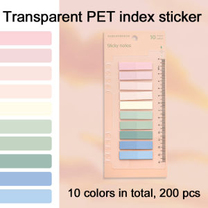 Morandi Gradient PET Transparent Sticky Notes Ruler Index Tabs Waterproof Page Markers for Office School Notebook File Clas