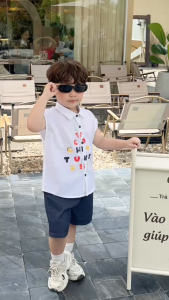 Set bộ áo sơmi tanktop họa tiết hình in và chữ cute kèm quần short jean 9kg đến 28kg BERNIE P0225B30